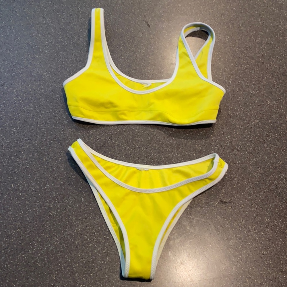 Yellow and white bikini